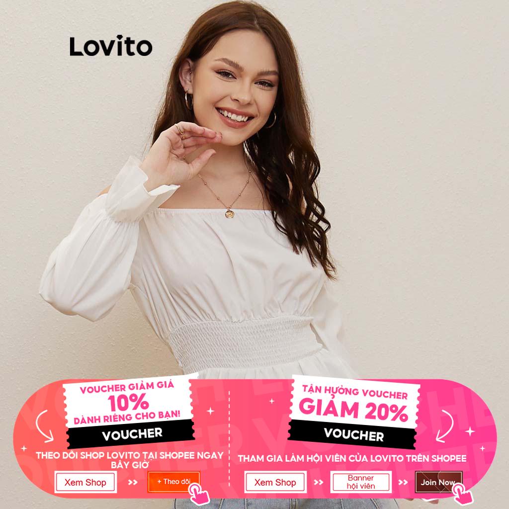 Lovito Áo Kiểu Trễ Vai Tay Loe Màu Trơn Thời Trang L20D181