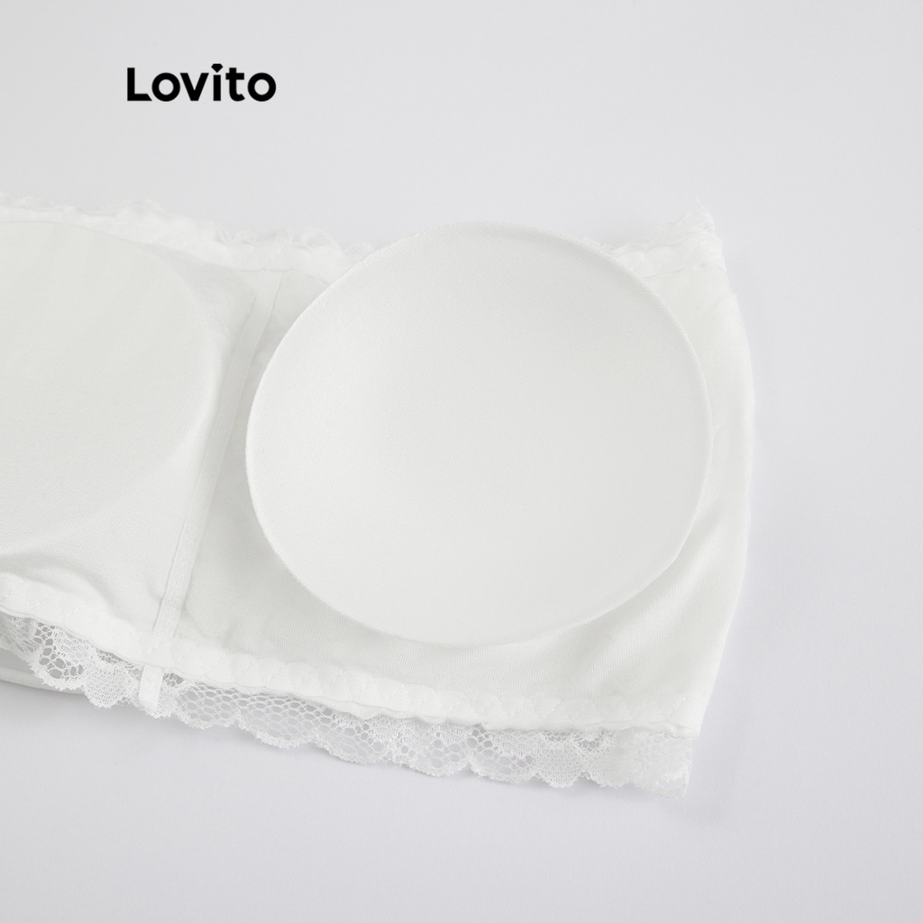Lovito Thanh lịch trơn ren A mảnh đệm có thể tháo rời Áo ngực nữ không dây không dây L344L001 (Trắng / Đen)