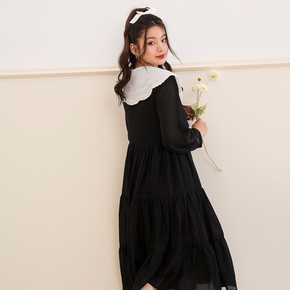 BLEUBIRD Váy suông xòe dài cổ ren đính nơ Sohee Dress