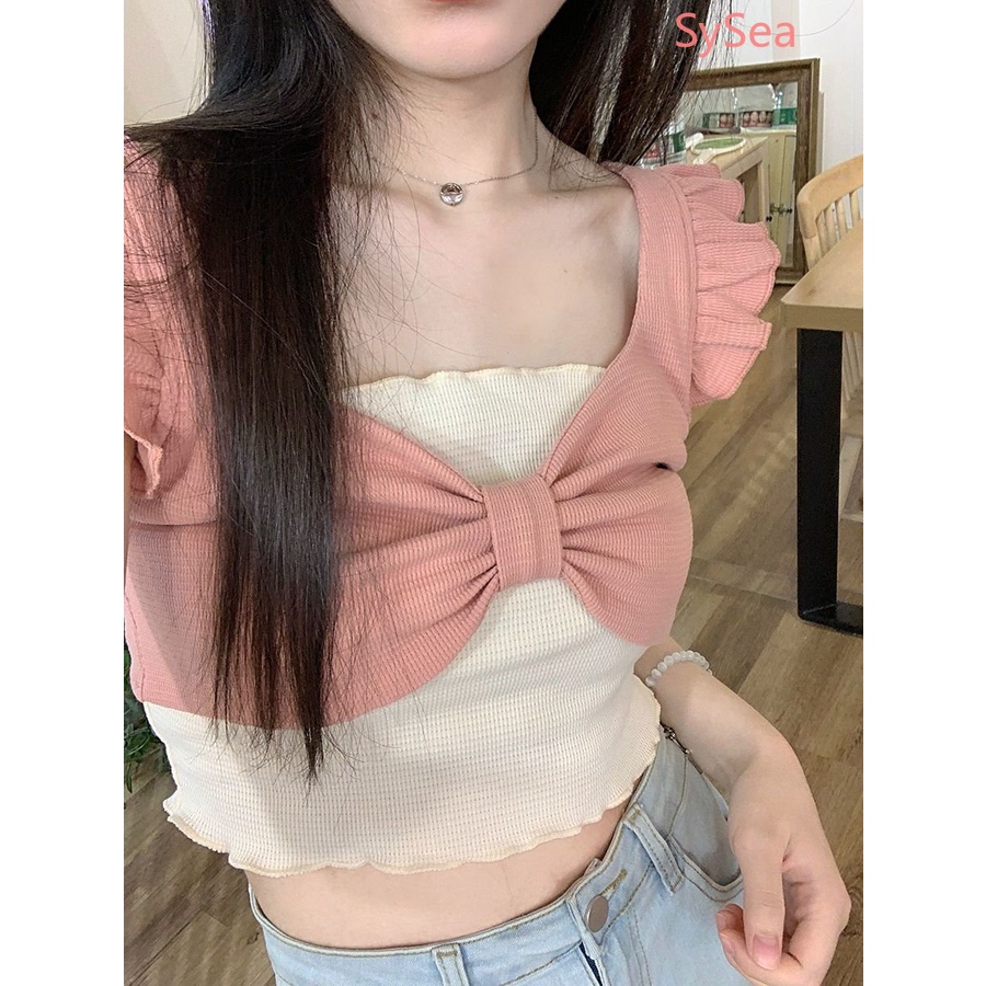 Áo Hai Dây Mùa Hè Thắt Nơ Phong Cách Pháp Cho Nữ