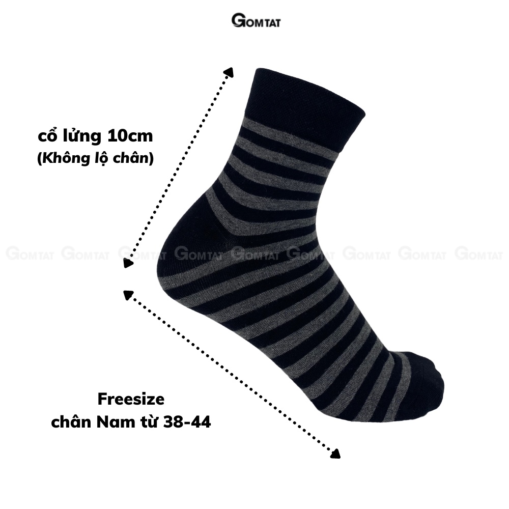 Hộp 5 đôi Tất nam cổ trung mẫu sọc ngang cao cấp, vớ nam cổ lửng chất liệu cotton hút ẩm thoáng khí - GOM-MIX08-CB5