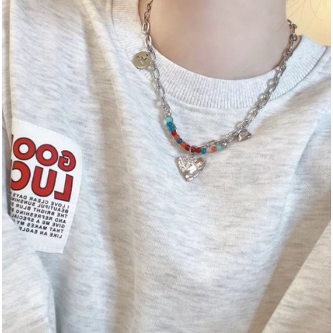 Vòng cổ Mặt Tròn Hình Trái Tim Đính Đá Pha Lê Tím Thời Trang Cho Nữ