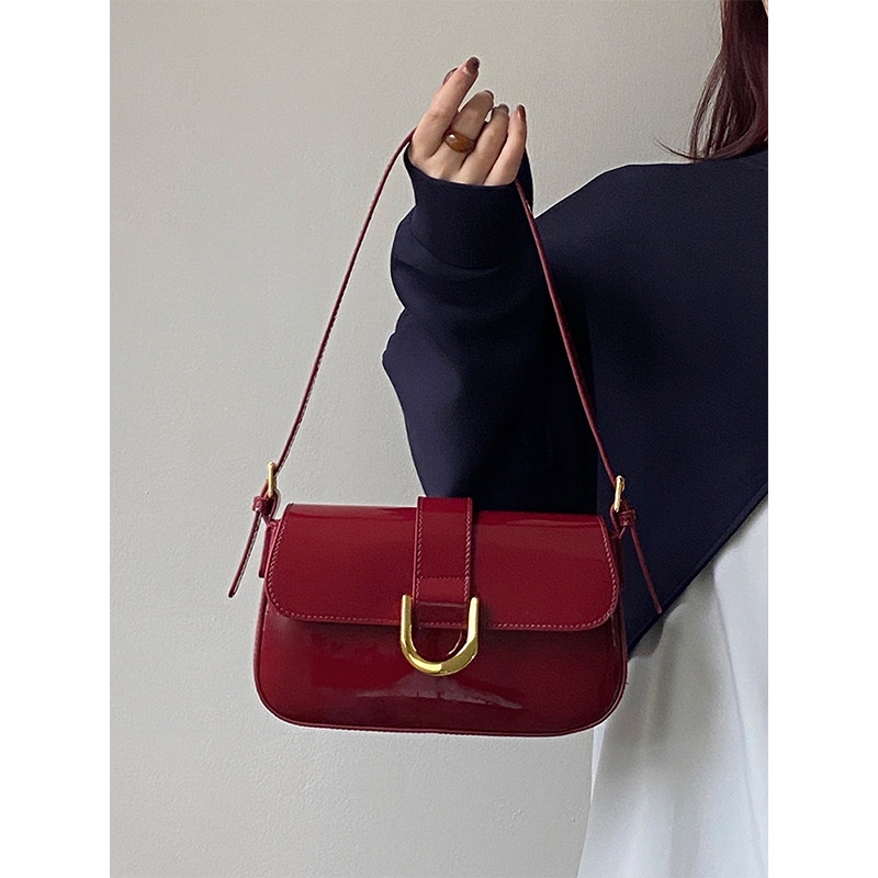 Túi Đeo Vai / Kẹp Nách Cài Khóa Thời Trang Retro Burgundy Horseshoe