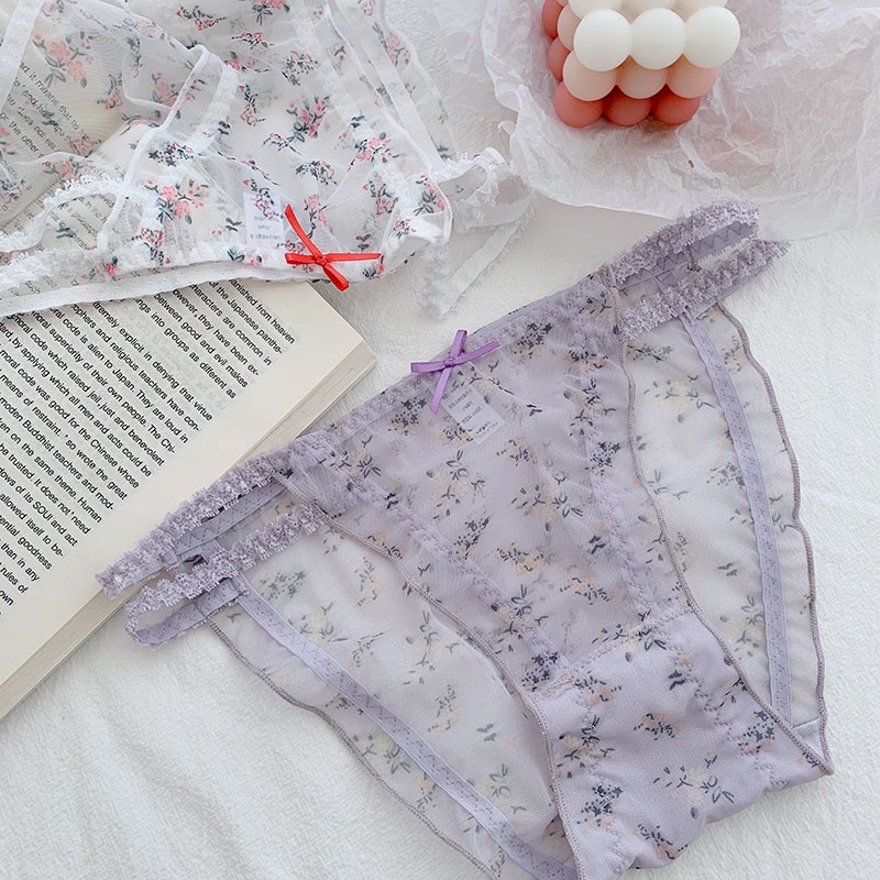 Quần lót TAKETALK lưới mỏng xuyên thấu họa tiết hoa phối ren lưng cao vừa nhanh khô không hằn vết quyến rũ M-L cho nữ