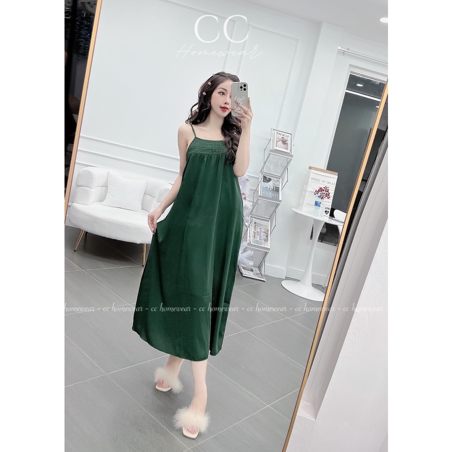 Đầm ngủ lụa 2 dây họa tiết trơn cao cấp thương hiệu CC HOMEWEAR | BigBuy360 - bigbuy360.vn