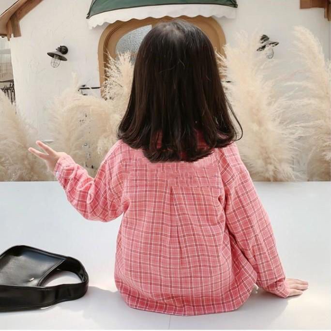 Áo Khoác Sơ Mi Tay Dài Họa Tiết Caro Thời Trang Xuân Thu Cho Bé Gái