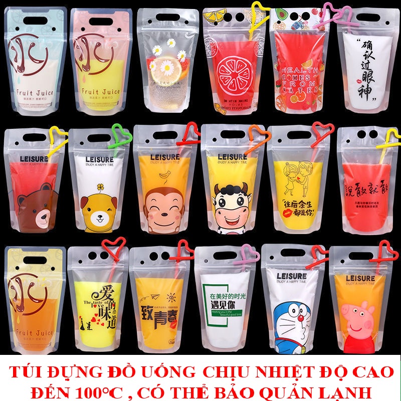 10 Túi zip đựng trà sữa, trà chanh tặng kèm ống hút(450-500ml) Sẵn sỉ liên hệ Shop nhé