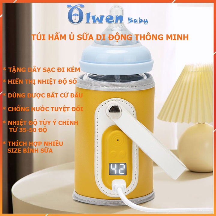 Túi Hâm Ủ Bình Sữa Di Động Cho Bé USB Giữ Nhiệt Giữ Ấm Thông Minh Đa Năng Điều Chỉnh Nhiệt Độ 35-50 Có Dây Sạc Đi Kèm