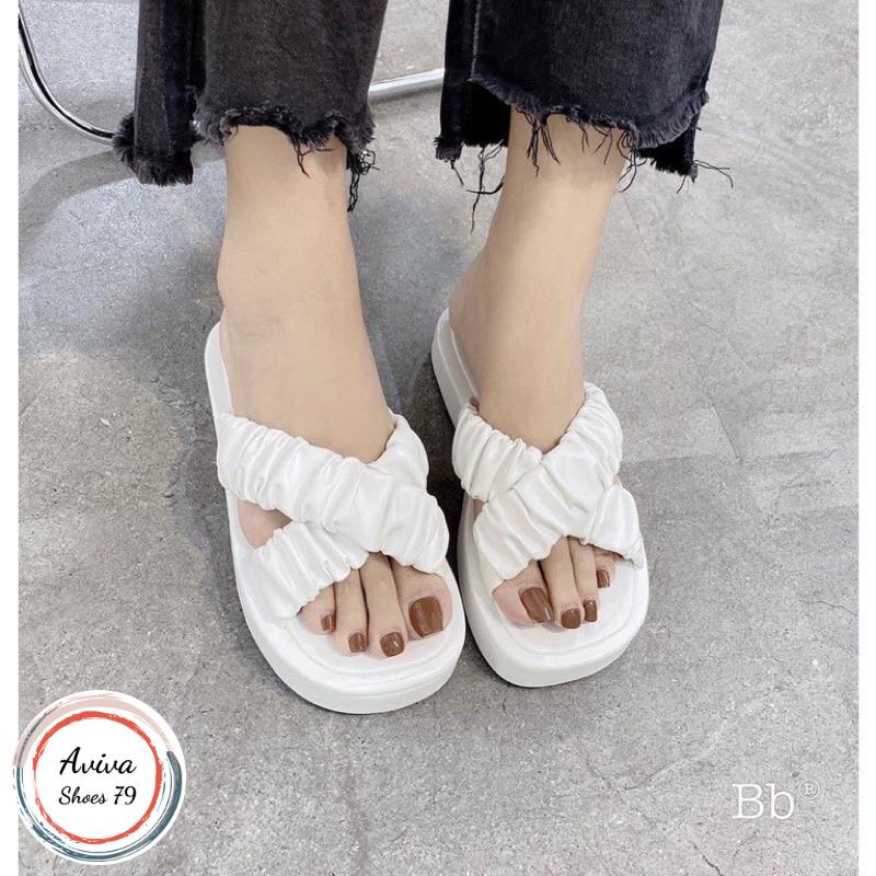 Dép mút bọc quai chéo 3cm xinh xắn chất da mờ bền đẹp nhẹ dễ phối đồ