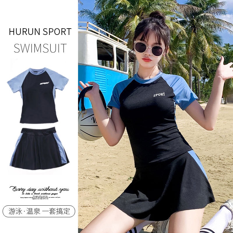 Đồ bơi nữ kín đáo tay ngắn- Bikini đi biển 2 mảnh áo tắm có tay váy xoè- đồ bơi học sinh nữ | BigBuy360 - bigbuy360.vn