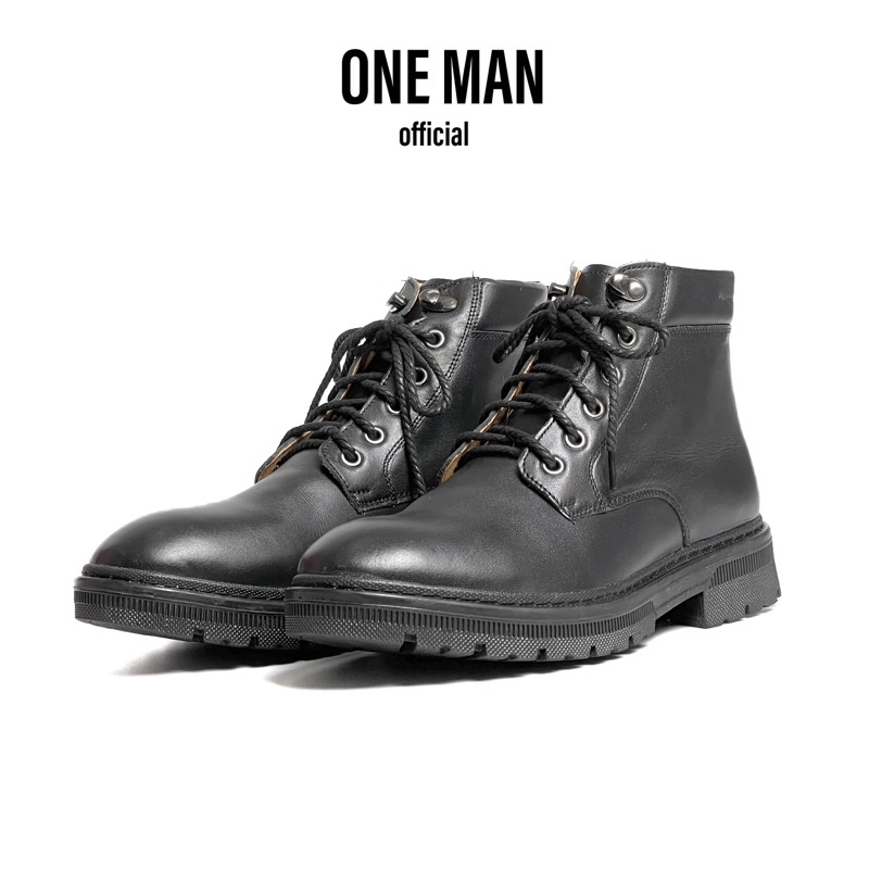 Giày da nam cao cổ One Man - Da bò thật nhập khẩu cao cấp, bảo hành 12 tháng M002 buộc dây có khuy đế cao su