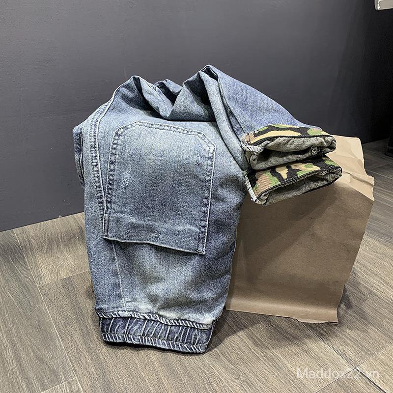 Quần Jeans Dài Phối Vết Rách Cá Tính Thời Trang Hàn Quốc Cho Nam