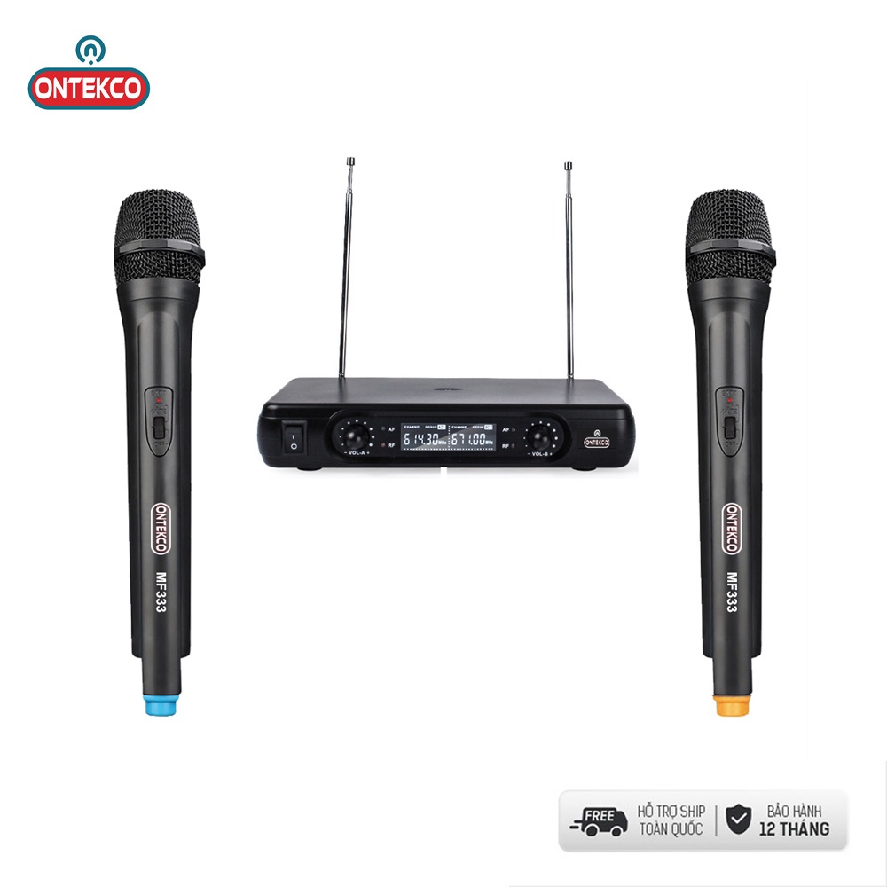 Bộ micro karaoke ONTEKCO MF333 đầu thu 2 anten sóng VhF chống hú - lọc âm tốt, Hàng chính hãng