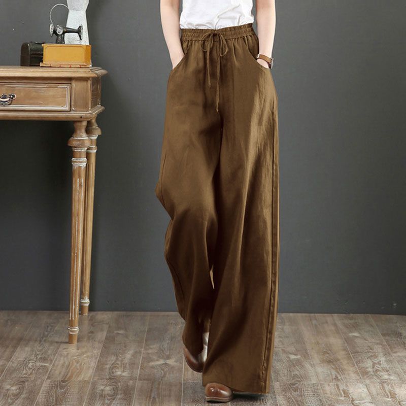 Ice Pure Linen Wide-Leg Pants Women's Trousers Loose Slimming Cotton and Linen Drape Large Size Summer Pants