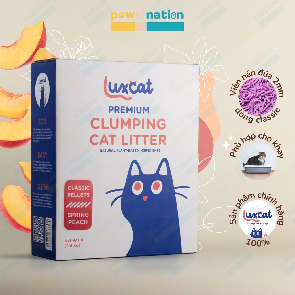 Cát vệ sinh đậu nành Luxcat Classic dạng viên nén đũa 2mm nhiều mùi hương - hộp 6 lít
