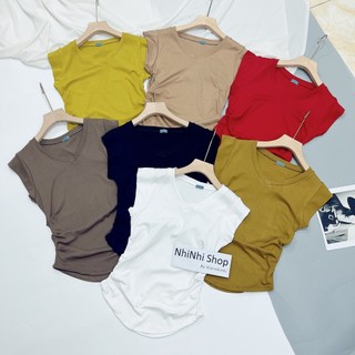 Áo thun ôm cổ tim rúm sườn vạt lượn, Áo phông dáng ôm sexxy AT6417-D3TH - NhiNhi Shop