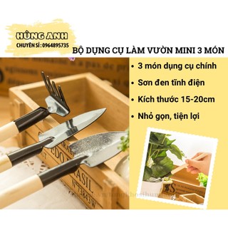 Bộ dụng cụ làm vườn mini 3 món, bộ dụng cụ làm vườn cán gỗ 3 món mini tiện lợi, dễ sử dụng ha050