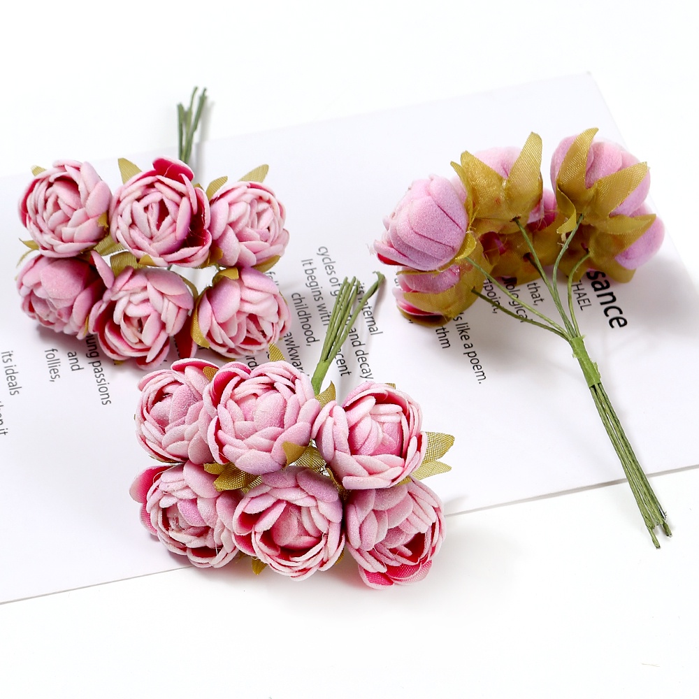 Set 6 Bông Hoa Hồng Giả Mini Trang Trí Tiệc Cưới