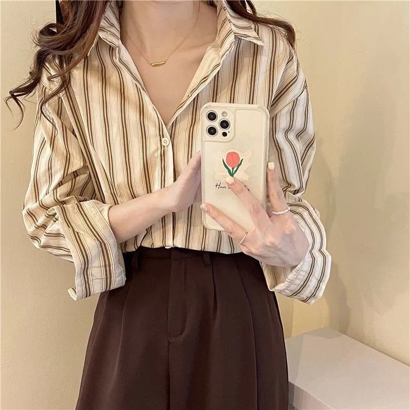 Áo sơ mi nữ công sở dài tay form rộng họa tiết kẻ sọc kiểu dáng đẹp phong cách Ulzzang Hàn Quốc NITEHY39