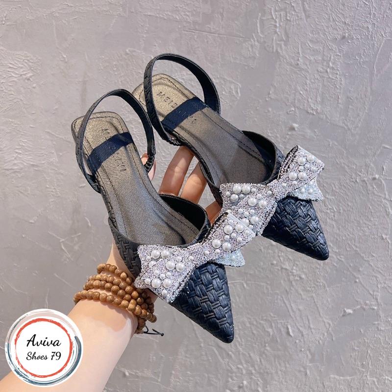 Giày sục mũi nhọn sandab Nơ ngoc hot  siêu hót 2023