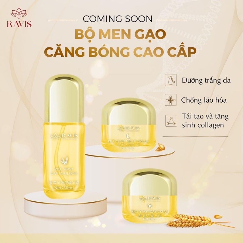 BỘ MEN GẠO CĂNG BÓNG CAO CẤP ( Ravis )( men gạo đêm,men gạo ngày,tinh chất men gạo)