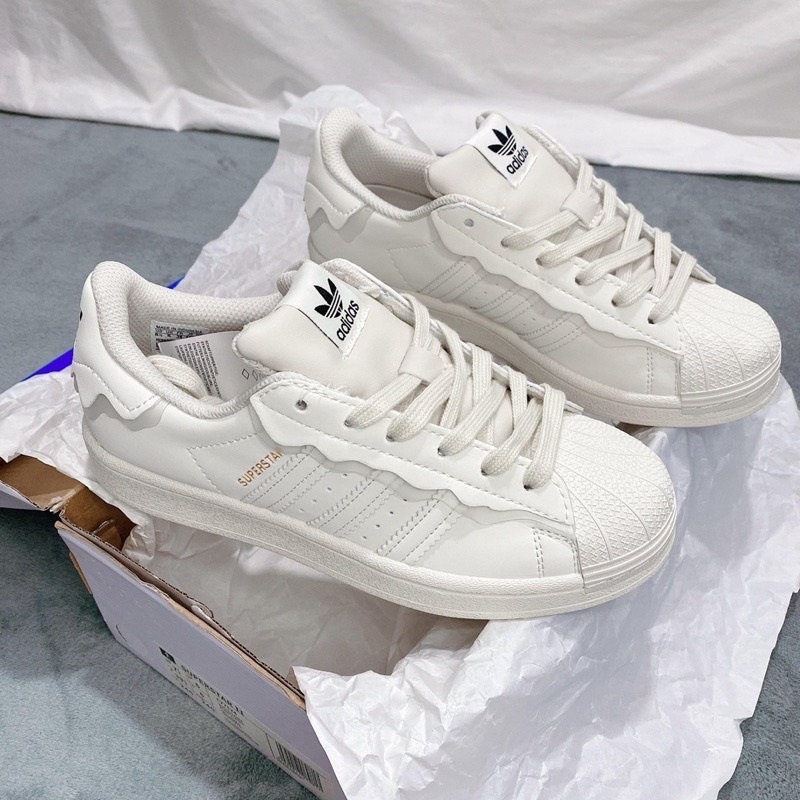 Giày Adidas Superstar Trắng Kem, Giày Das Sò Màu Trắng Mẫu Mới 2023 Fullbox Bill + Tặng Dây