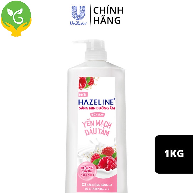 Sữa Tắm Trắng Da Hazeline Dưỡng Ẩm Dưỡng Yến Mạch Dâu Tằm chai 1kg - Sáng Mịn Rạng Ngời