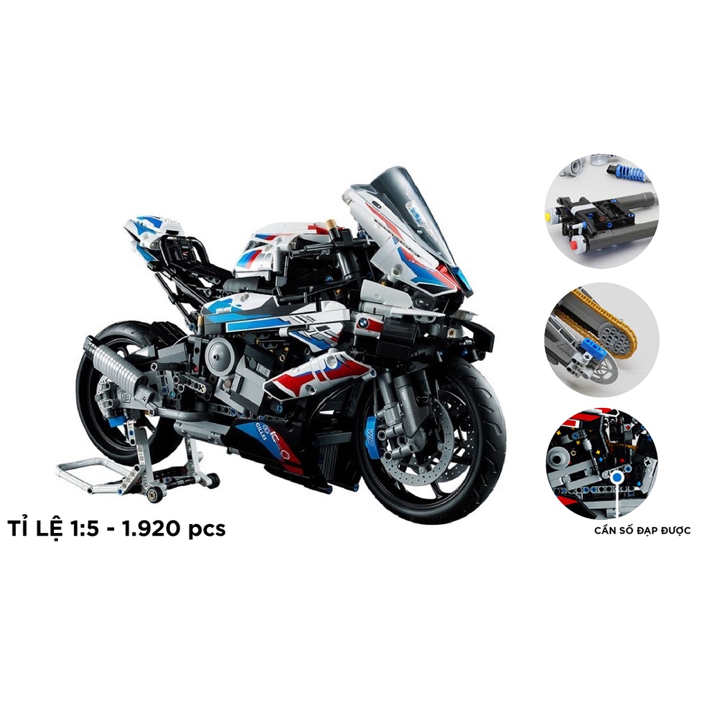 Mô hình xe mô tô lắp ghép BMW M1000RR Technic 1920 pcs tỉ lệ 1:5 non lego LG001