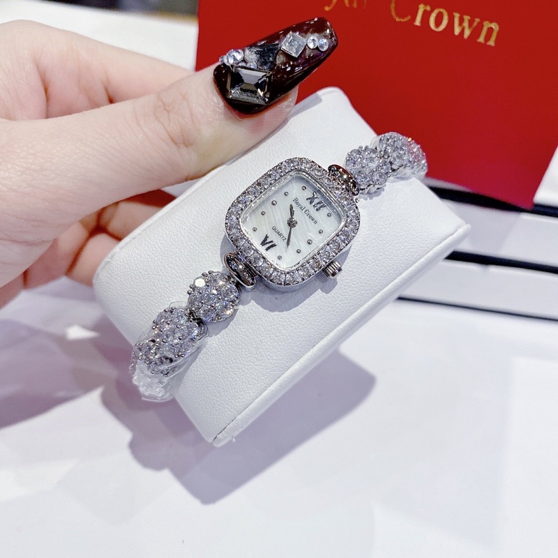 Đồng Hồ Nữ Royal 1514 Crown Chính Hãng Dây Kim Loại mặt vuông Đính Đá Chống Nước Chống Xước