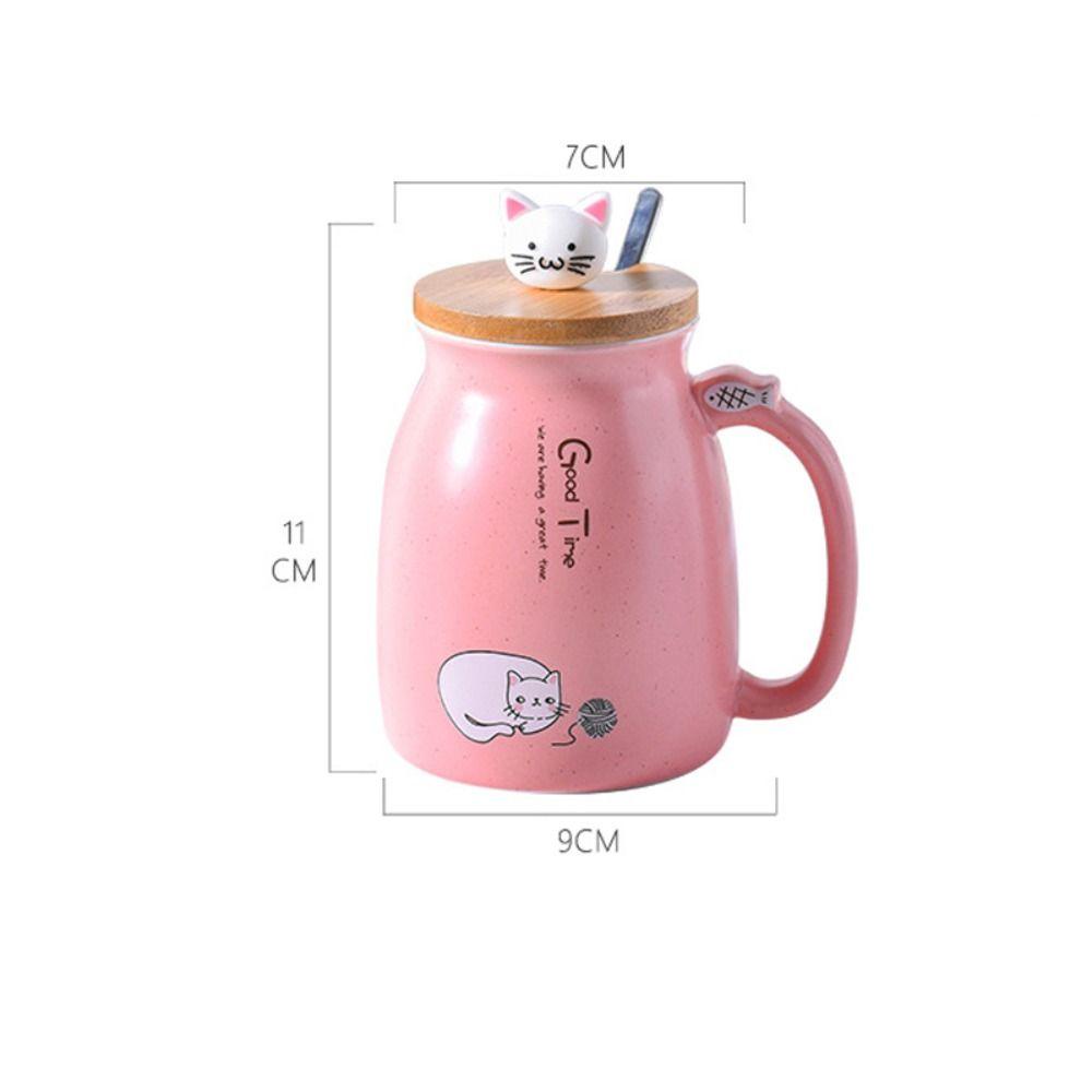 LANSEL Cốc Sứ Uống Trà Sữa Cà Phê Chịu Nhiệt In Hình Mèo Hoạt Hình Sáng Tạo 420ML