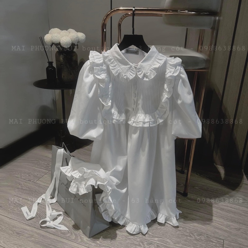 [NEW]VÁY BABYDOLL CÚC BỌC TRẮNG CỔ BÈO TIỂU THƯ MPB