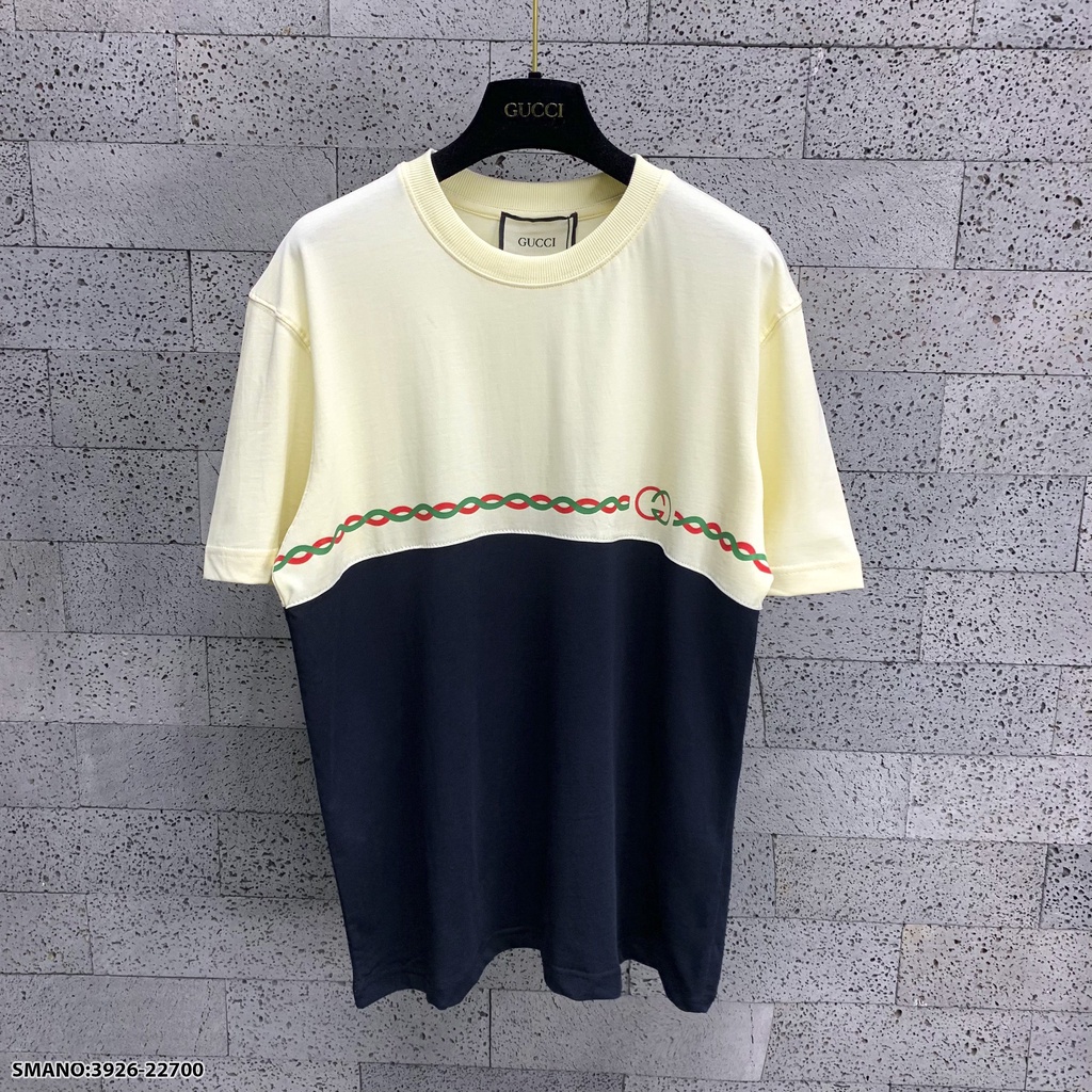 Áo phông nam nữ Premium Cotton cao cấp phối màu đen sữa dập chữ GG trước ngực siêu sang.Fashion Class