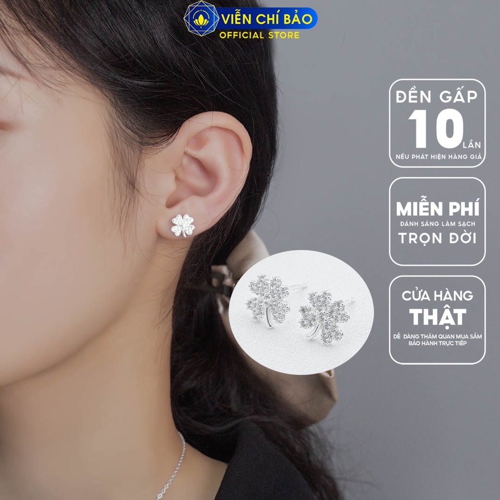 Bông tai bạc nữ cỏ 4 lá có đuôi (new) chất liệu bạc 925 thời trang phụ kiện trang sức nữ Viễn Chí Bảo B400028