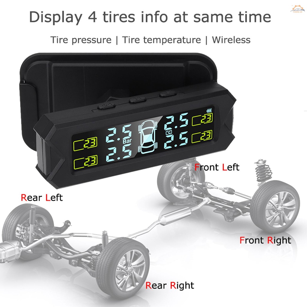 Hệ Thống Giám Sát Áp Suất Lốp TPMS Không Dây Với 5 Chế Độ Báo Động, Màn Hình LCD, 4 Cảm Biến 0-67 PSI