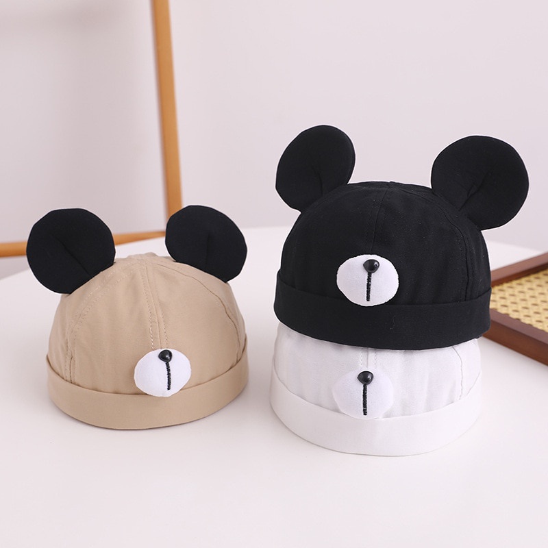 Mũ Beanie Không Vành Hình Gấu Hoạt Hình Dễ Thương Thời Trang Xuân Hè Cho Bé Trai + Gái