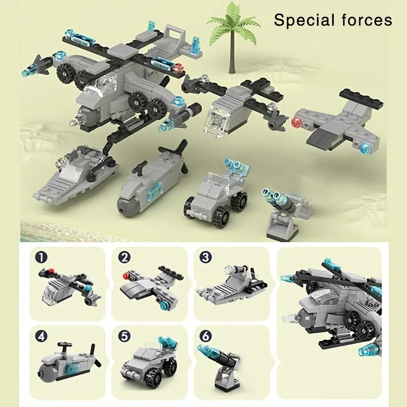 Set 136 Khối Lắp Ráp Mô Hình Tàu Chiến 6 Trong 1 Cho Bé