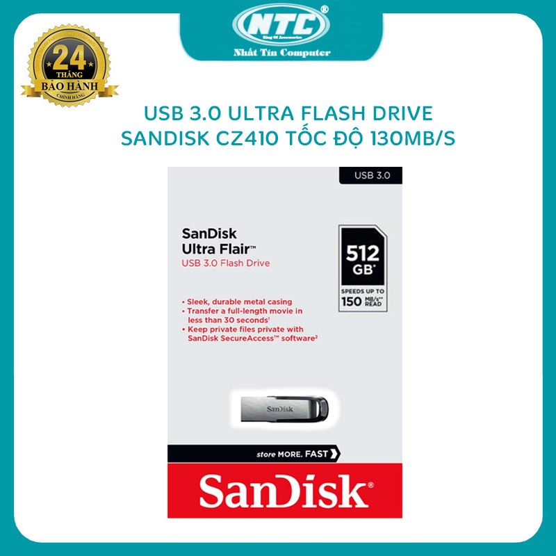 USB 3.0 SanDisk CZ73 Ultra Flair 512GB 150Mb/s (Bạc) - Nhất Tín Chính Hãng