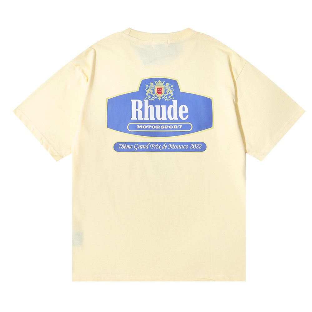 Áo Thun cotton Ngắn Tay In Hình RHUDE Motorsport Thời Trang Unisex Cá Tính