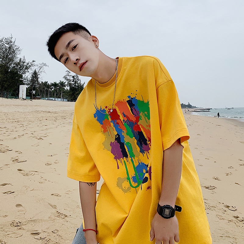 Áo Thun Tay Ngắn Cổ Tròn Dáng Rộng In Họa Tiết graffiti Phong Cách Hong Kong Thời Trang Mùa Hè Cho Nam