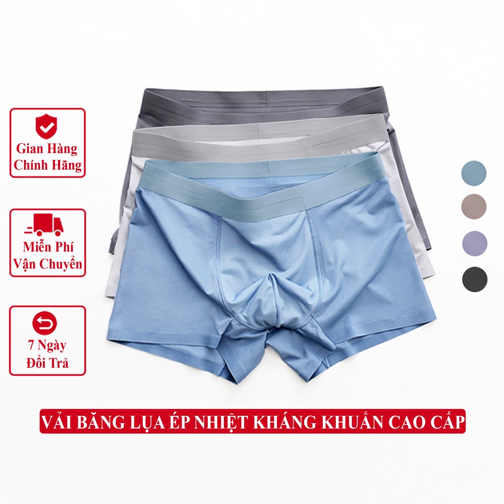 Quần Lót Boxer Nam Trơn Vải Lụa Băng Thun Lạnh Cao Cấp, Quần Sịp Đùi Boxer Nam Trơn Xốp Vicenzo Mềm Mịn Thoáng Mát