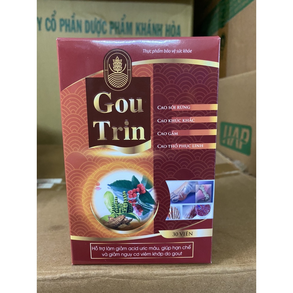 (Giá tốt, hiệu quả) GOUTRIN Viên uống Gout - GOU TRIN - chiết xuất thảo dược , giảm đau sưng khớp do gout - Hộp 30 viên