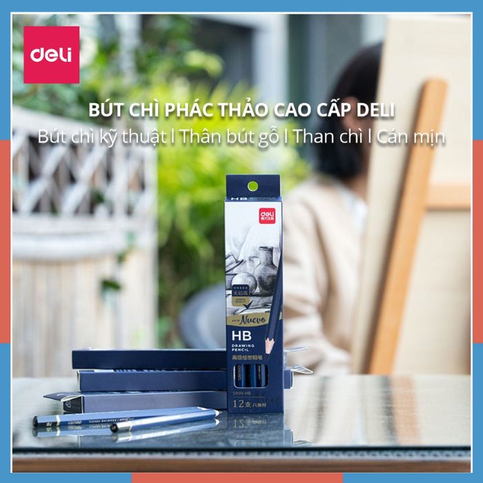 Bút chì cao cấp Deli Nuevo S999-| B, 2B, 3B, 4B, 5B, 6B, 7B, 8B, 9B, 10B, 12B, 14B - Bút chì mỹ thuật