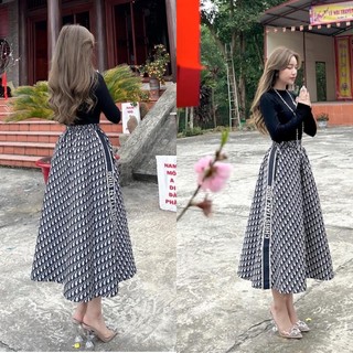 Chân váy dior cạp chun dáng dài