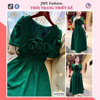 V3335 Váy xanh cổ V dáng xoè dài [DVC&ACC] váy xanh đính hoa nổi sang chảnh (kèm video SP)