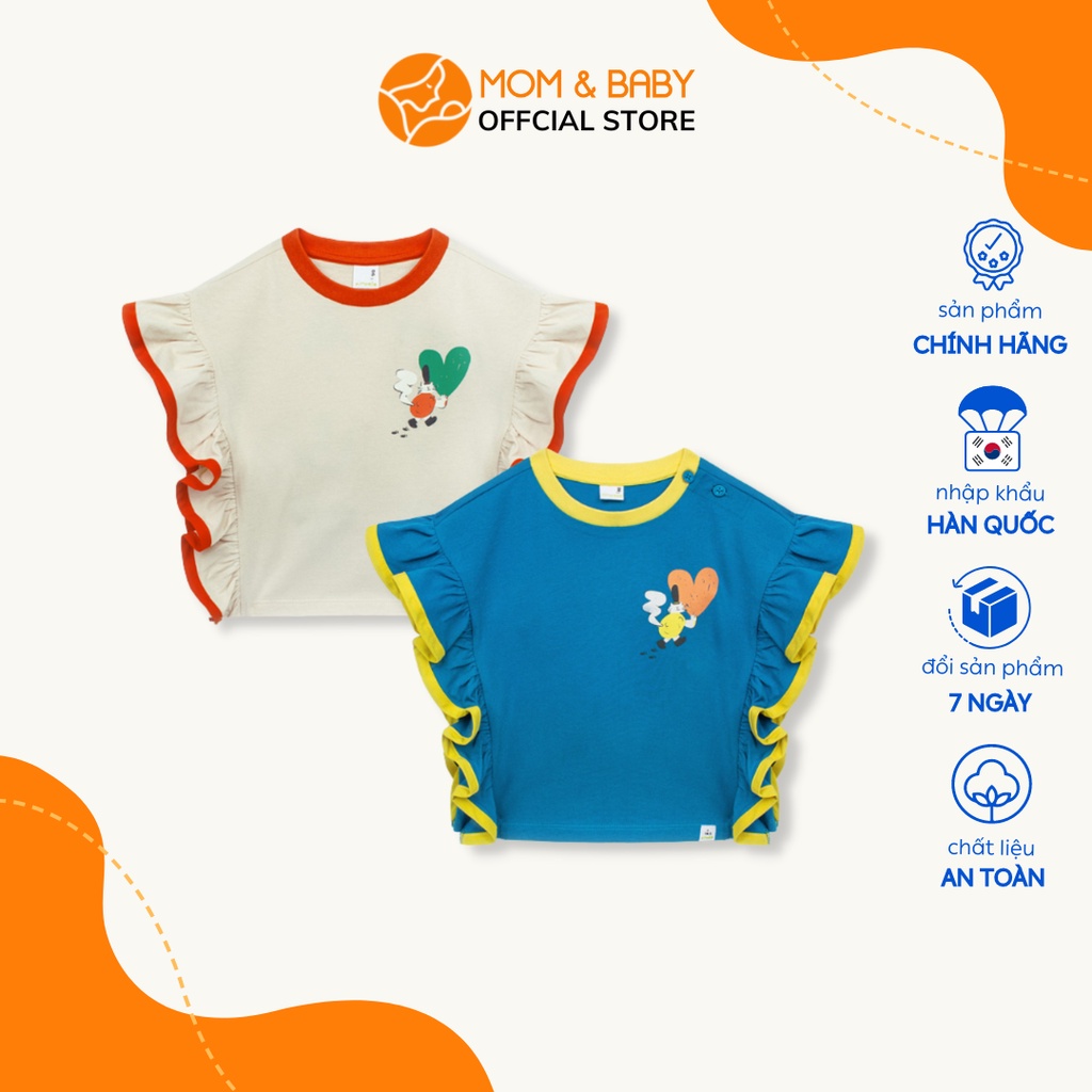 Áo thun cotton cánh dơi bé gái Pimpollo cho trẻ từ 9 tháng - 7 tuổi in hình màu xanh dương và màu be MOM & BABY KLEBT01