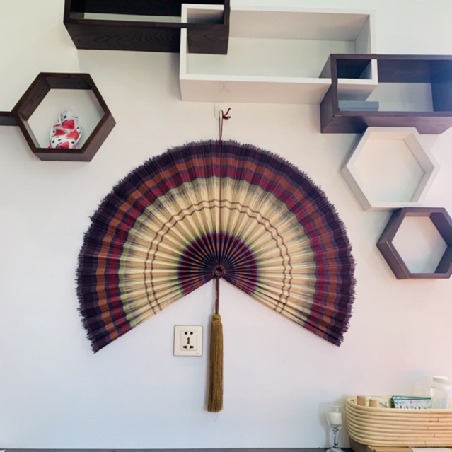 Quạt mành tre treo tường trang trí, quạt decor màu nhúng nâu 2 đầu size 60cm, 80cm,120cm