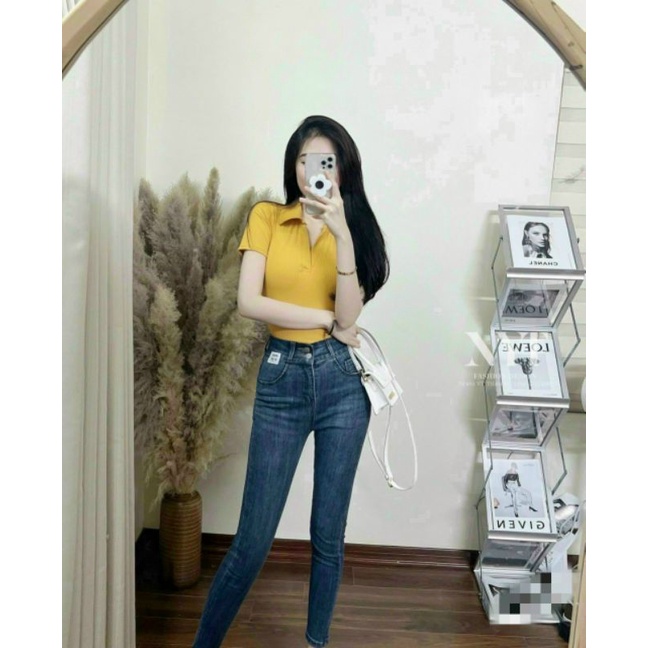 Áo Croptop Cổ Bẻ Đuôi Tôm Nhiều Màu