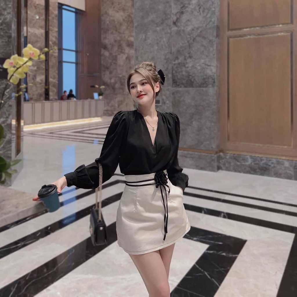 Set Đồ Nữ Bigsize , Set Chân Váy Hoa Eo Kèm Áo Tay Dài Cổ Tim Với Chất Liệu Áo Lụa Hàn Quần Váy Tafta Xịn Từ 50.90kg