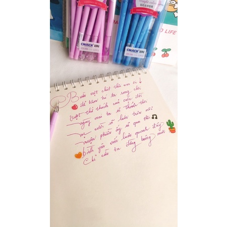 Hộp 12 cây bút Chosch 956 mực tím/xanh ngòi 0.5mm viết êm mực đều