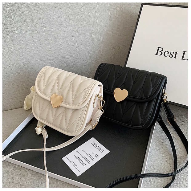 Túi xách nữ, túi đeo chéo da trần,Khóa tình yêu thời trang, có thể tháo rời để trang trí khăn lụa vai Linhstore